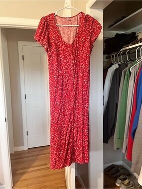 Old Navy Red Floral Midi Dress